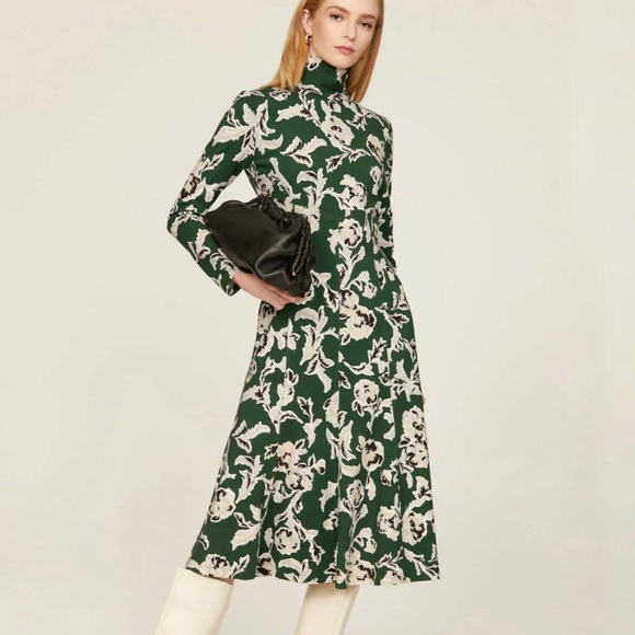 Tanya Taylor Dress Green Cream & Black Floral Thea Dress in Martini Multi 3X NWT - Picture 2 of 16